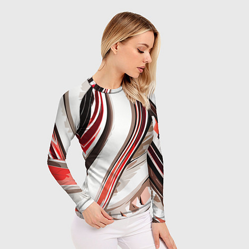Женский рашгард Волнистая бело-красная абстракция / 3D-принт – фото 3
