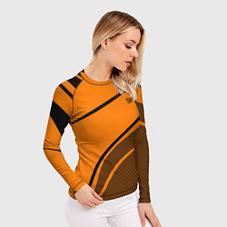 Рашгард женский Sport оранжевый с чёрным точечный, цвет: 3D-принт — фото 2