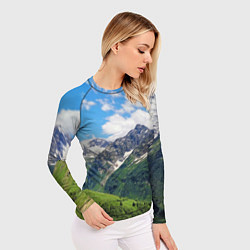 Рашгард женский Домбай - горный пейзаж на Северном Кавказе, цвет: 3D-принт — фото 2