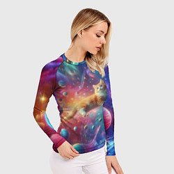 Рашгард женский Рыжий космический котёнок - неоновое свечение, цвет: 3D-принт — фото 2