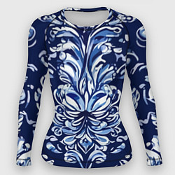 Рашгард женский Гжель русский орнамент королевский синий, цвет: 3D-принт