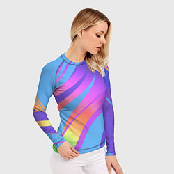Рашгард женский Нежный голубой с розовыми полосами, цвет: 3D-принт — фото 2