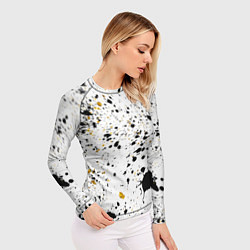 Рашгард женский Черные и золотистые пятна краски на белом фоне, цвет: 3D-принт — фото 2