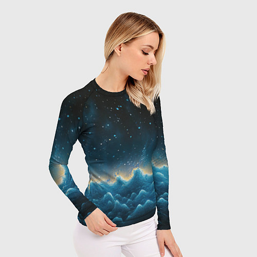 Женский рашгард Облака и черное небо текстура / 3D-принт – фото 3