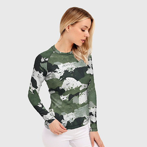 Женский рашгард Зеленый фактурный камуфляж / 3D-принт – фото 3