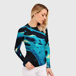 Рашгард женский Синие волны краски на черном, цвет: 3D-принт — фото 2