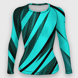 Рашгард женский Неоновый голубой с чёрным абстракция с полосами, цвет: 3D-принт