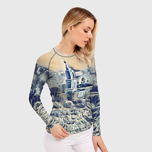 Женский рашгард Храм на фоне современного города / 3D-принт – фото 3