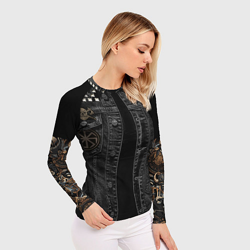Женский рашгард Джинсовка с славянским викингом и татуировками / 3D-принт – фото 3