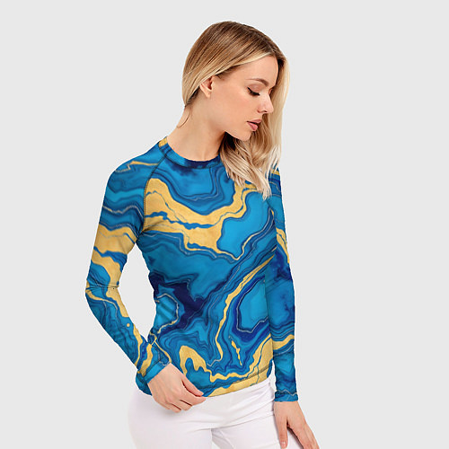 Женский рашгард Синий мрамор с золотом / 3D-принт – фото 3