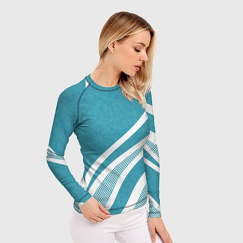 Женский рашгард Бело-голубой абстракция с полосами / 3D-принт – фото 3