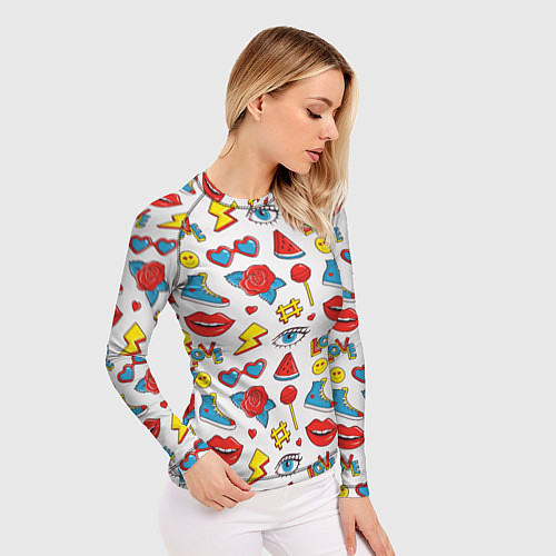 Женский рашгард Паттерн с яркими молодежными стикерами / 3D-принт – фото 3