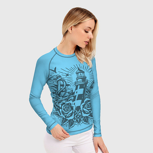 Женский рашгард Маяк с розами и кораблем / 3D-принт – фото 3