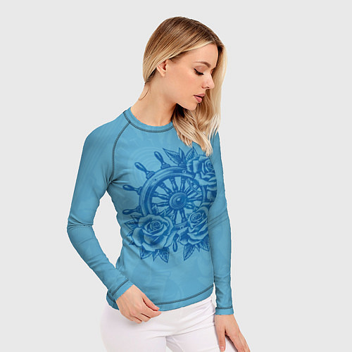 Женский рашгард Штурвал и три розы / 3D-принт – фото 3