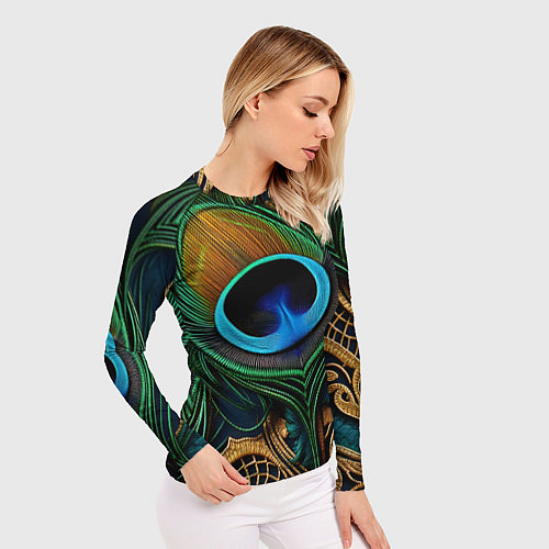 Женский рашгард Узоры и перья павлина / 3D-принт – фото 3
