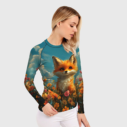 Женский рашгард Лисица в цветочном поле / 3D-принт – фото 3