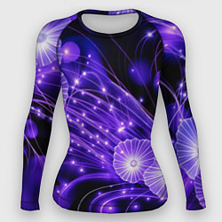 Рашгард женский Силуэты цветов на темном фоне - фиолетовое свечени, цвет: 3D-принт