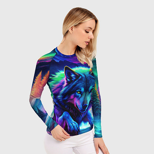 Женский рашгард Большой волк одинокий охотник - неоновые цвета / 3D-принт – фото 3