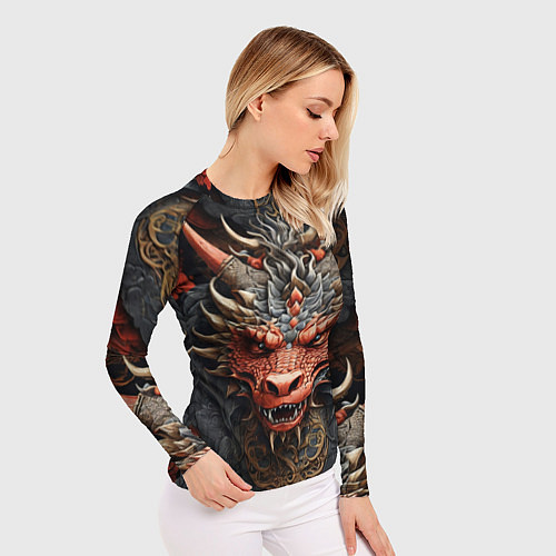 Женский рашгард Дракон в стиле ирезуми с узорами / 3D-принт – фото 3