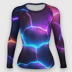 Рашгард женский Синие и фиолетовые молнии в разломе, цвет: 3D-принт
