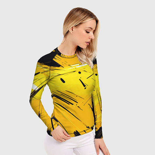 Женский рашгард Желтая краска на черном фоне / 3D-принт – фото 3