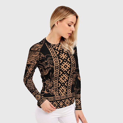 Женский рашгард Золотой дракон с узорами славянскими / 3D-принт – фото 3