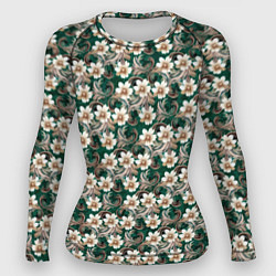 Рашгард женский Цветочный паттерн зелёный, цвет: 3D-принт