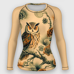 Рашгард женский Сова на ветке сосны, цвет: 3D-принт