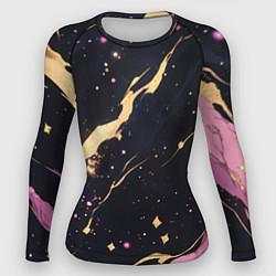 Женский рашгард Золотые и розовые мазки на черной текстуре