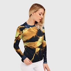 Рашгард женский Золотая текстура на синем, цвет: 3D-принт — фото 2