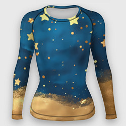 Рашгард женский Золотые звезды на синем фоне текстура, цвет: 3D-принт