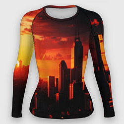 Рашгард женский Стилизованный город оранжевый закат, цвет: 3D-принт