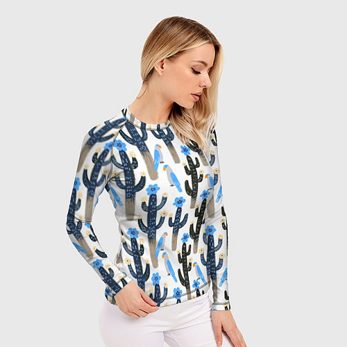 Женский рашгард Кактусы и попугаи / 3D-принт – фото 3