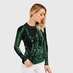 Рашгард женский Чёрно-зелёный абстракция точки полоски, цвет: 3D-принт — фото 2
