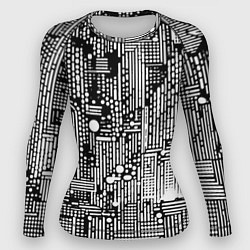 Рашгард женский Чёрно-белые абстракция точки полоски, цвет: 3D-принт