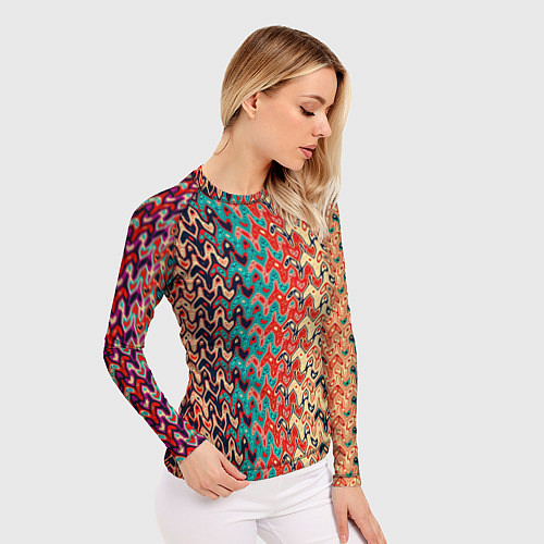 Женский рашгард Красно-синий искажённые полосы узор / 3D-принт – фото 3