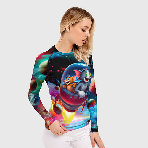 Женский рашгард Том и Джерри летят в ракете - нейроарт / 3D-принт – фото 3