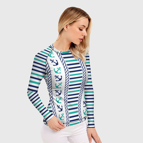 Женский рашгард Морской орнамент с якорями и полосками / 3D-принт – фото 3