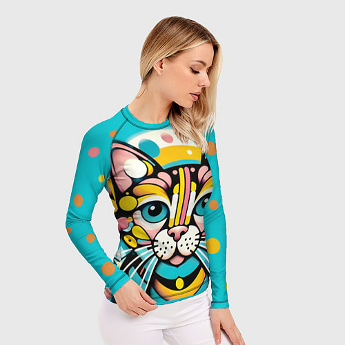Женский рашгард Портрет абстрактного кота / 3D-принт – фото 3