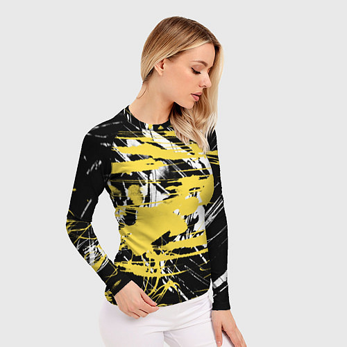Женский рашгард Желтая краска на черном / 3D-принт – фото 3