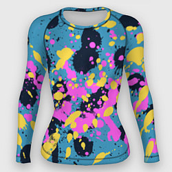 Рашгард женский Брызги краски розовой желтой и темно синей, цвет: 3D-принт
