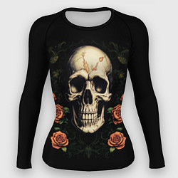 Рашгард женский Череп в красных розах, цвет: 3D-принт