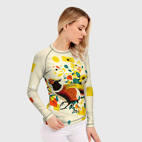 Женский рашгард Абстракция фазан / 3D-принт – фото 3