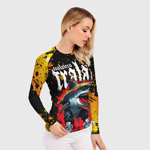 Женский рашгард Тралалера Тралала брейнрот мем - Акула в кроссовка / 3D-принт – фото 3