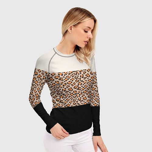 Женский рашгард Леопардовый паттерн с черной и бежевой полосой / 3D-принт – фото 3