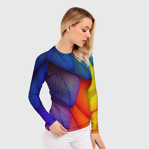 Женский рашгард Радужные перья попугая / 3D-принт – фото 3