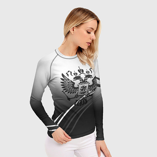 Женский рашгард Герб России градиент в полосами серый / 3D-принт – фото 3