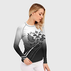 Рашгард женский Герб России градиент в полосами серый, цвет: 3D-принт — фото 2
