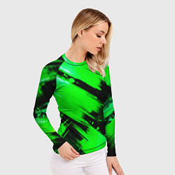 Рашгард женский Зеленые мазки краски на черном, цвет: 3D-принт — фото 2