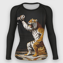 Рашгард женский Тигр сидит на золотом унитазе сердится, цвет: 3D-принт